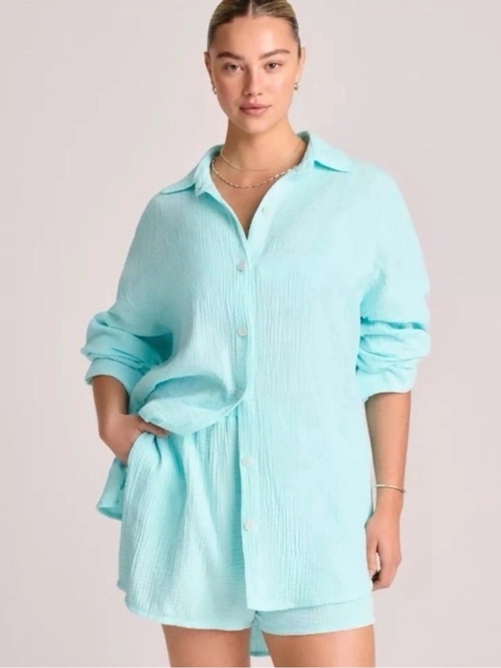 Vitamin A Playa Aqua Oversized Gauze Beach Coverup Shirt Large NWT - Picture 5 of 14